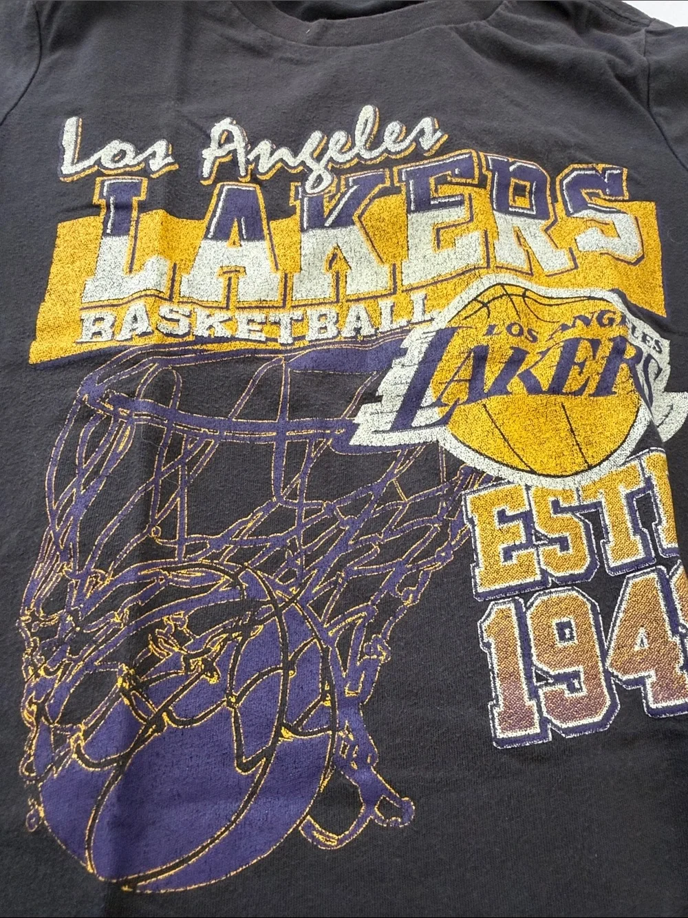 NBA Los Angeles Lakers Black Tee with Yellow & Purple Graphics